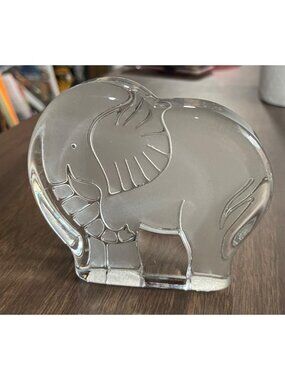 Frosted Glass Elephant Figurine Paperweight MCM